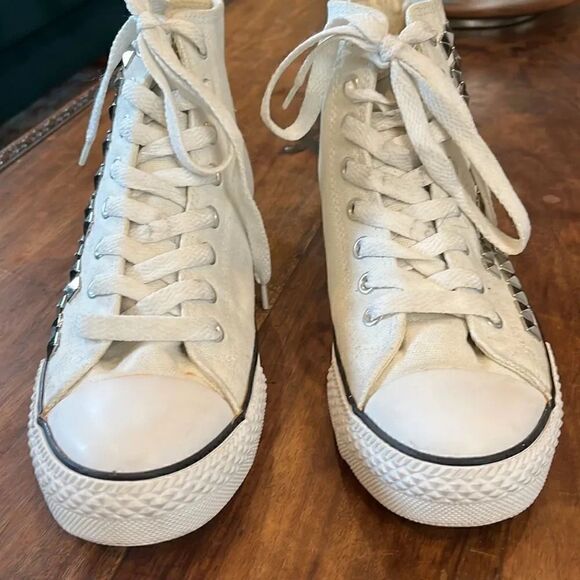 Manoush silver studded white canvas high top sneakers, size 37 EU, 6.5 U.S.! - Picture 2 of 12